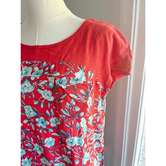 Anthropologie Meadow Rue Red Floral Cap Sleeve Top XS Feminine Boho Blouse - Picture 5 of 9